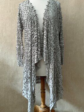 Linea Domani Taupe Waterfall Cardigan | All-Over Laser-Cut Detail | XL